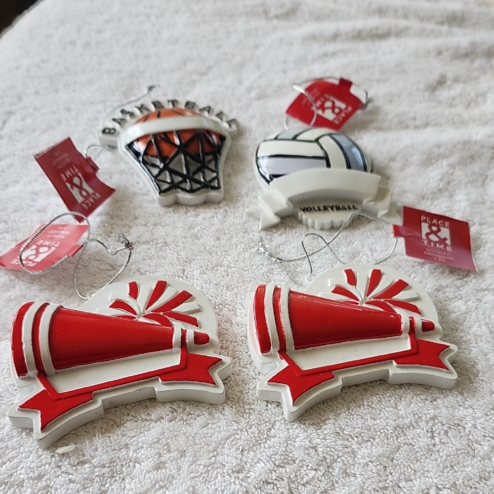 Place & Time Basketball, Volleyball, Cheer Open Stock Ornaments